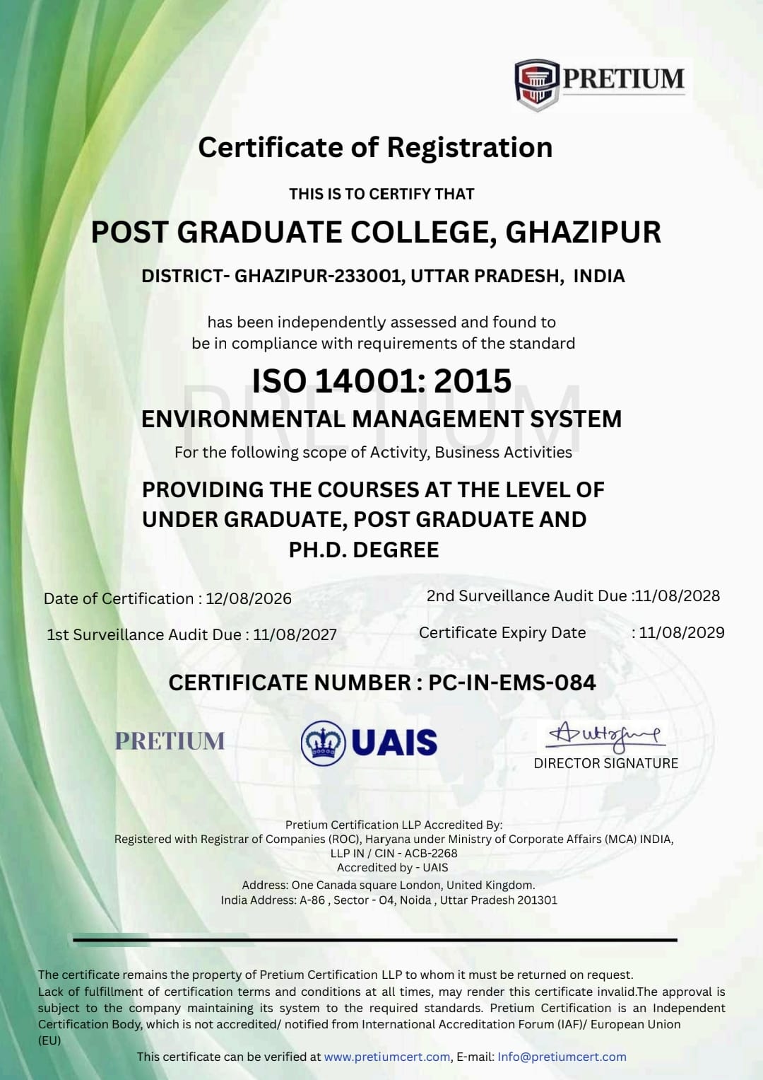 ISO 14001:2015 Environmental Management System Certificate