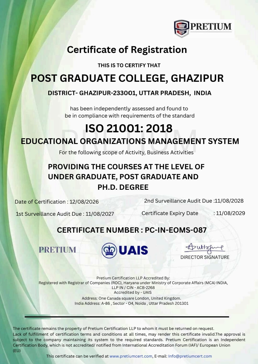 ISO 21001:2018 Educational Organizations Management System Certificate