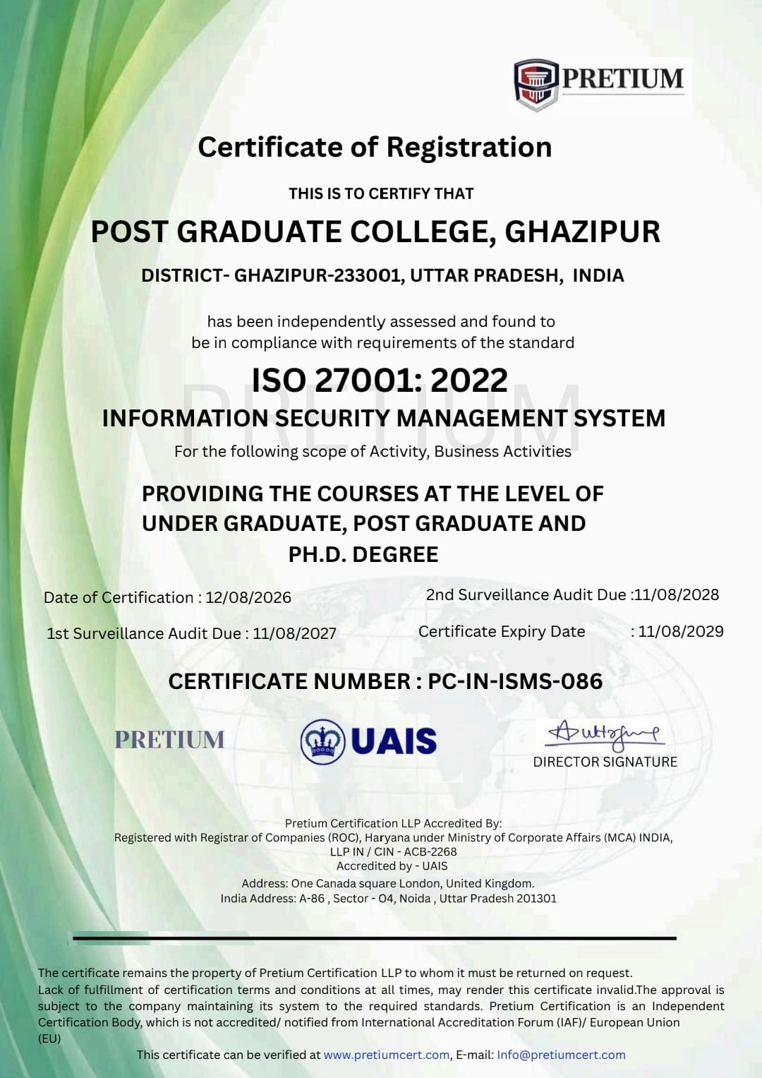 ISO 27001:2022 Information Security Management System Certificate