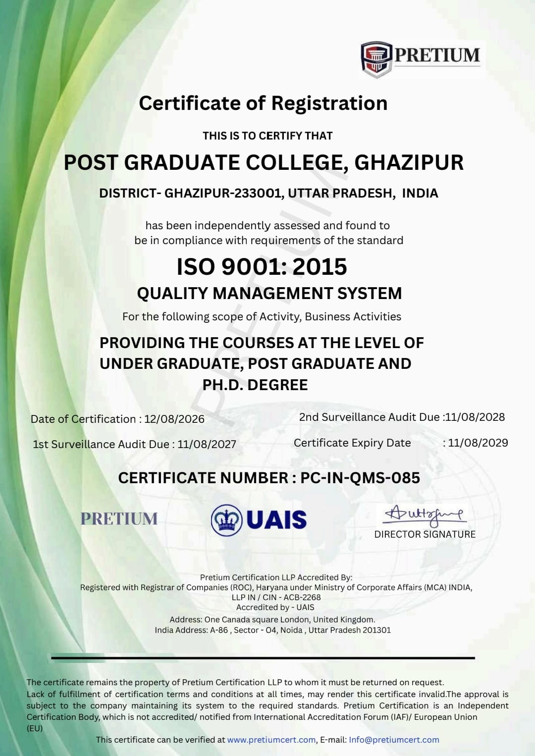 ISO 9001:2015 Quality Management System Certificate